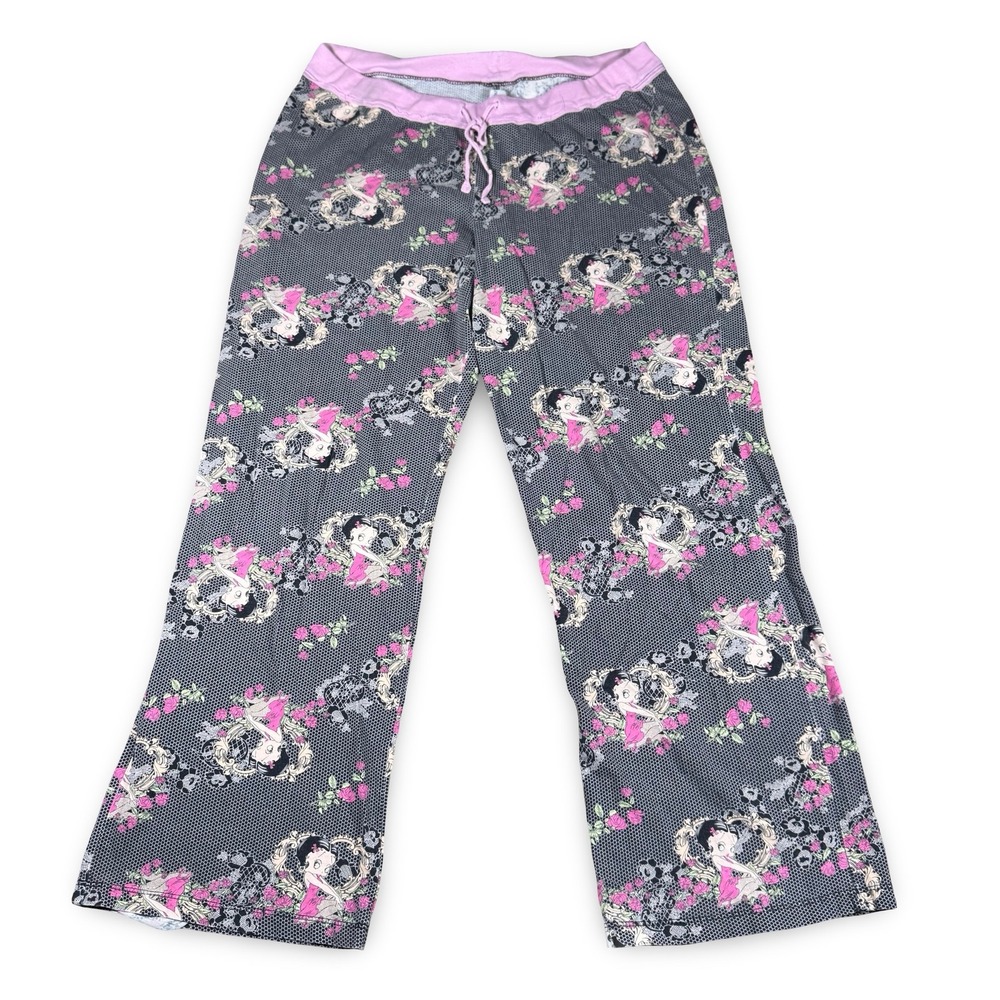 VTG 2007 Betty Boop Pajama Pants M Pink Lace Rose Print Lounge Sleepwear Y2K